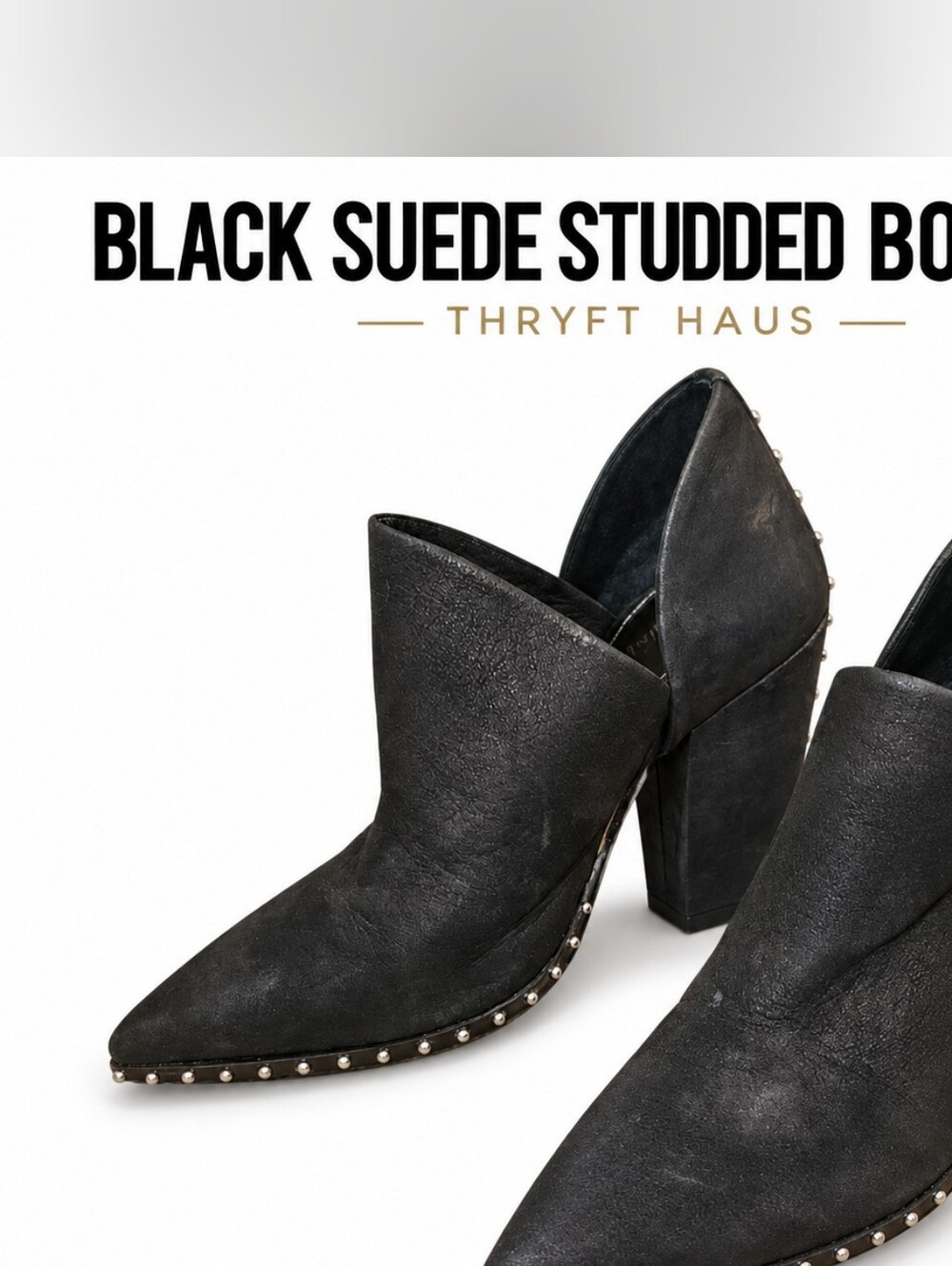 Gianni Bini Daveigh Black Suede Studded Western Booties Pointed Toe Size 9M